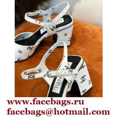 chanel heel 3.5cm Printed Lambskin White  &  Black sandals G38974 2022